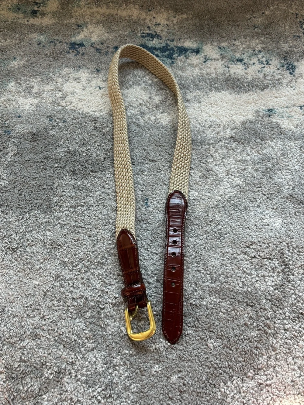 Brighton Elastic Cord Belt with Croco Leather Accent Brass Buckle Mens 38